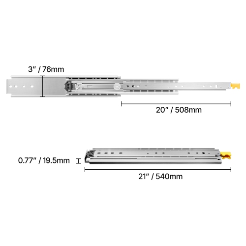 VEVOR 1 Pair Full Extension Drawer Slides 18 20 22 28 30 32 36 38 40 44 48 52 56 60 in, 500 lbs Load Capacity Locking Drawer Slides, with Lock Side
