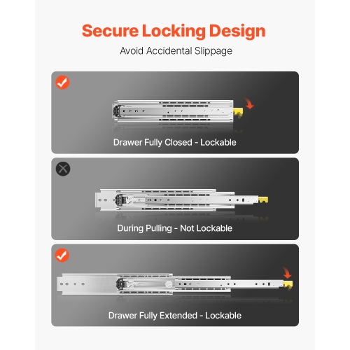 VEVOR Set of 2 Drawer Rails, Sizes Ranging from 16 to 60 inches, Capable of Supporting 500 lbs, Equipped with Locking Mechanism and Ball Bearing Side