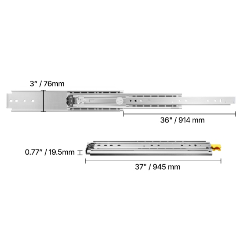 VEVOR Set of 2 Drawer Rails, Sizes Ranging from 16 to 60 inches, Capable of Supporting 500 lbs, Equipped with Locking Mechanism and Ball Bearing Side