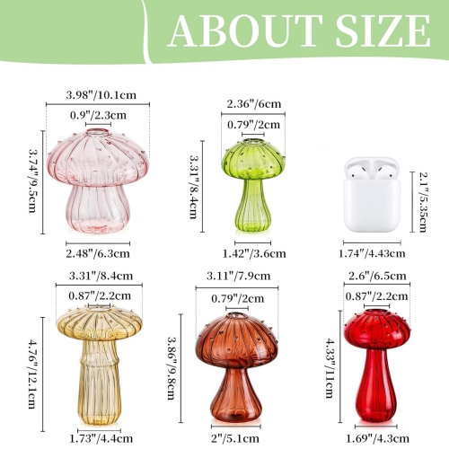 NIERBO Colorful Glass Mushroom Vase: Cute Small Flower Vase Set of 10 Unique Mini Bud Vases for Centerpieces Decorative Vases for Flowers Funky Plant