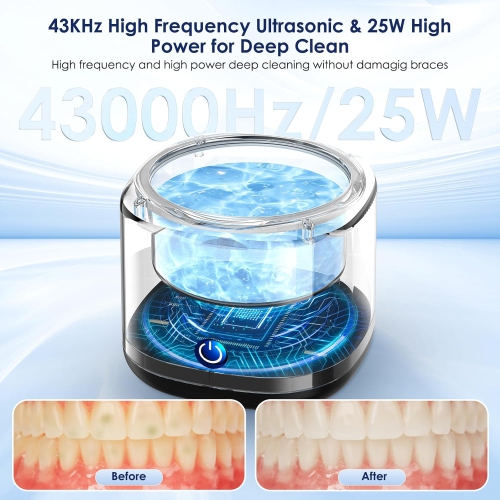 Ultrasonic Cleaner for Dentures, Invisalign, Mouth Guard, Aligner, Whitening Trays, 43kHz 180ML Portable