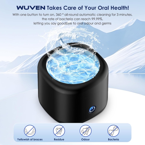 Ultrasonic Cleaner for Dentures, Invisalign, Mouth Guard, Aligner, Whitening Trays, 43kHz 180ML Portable