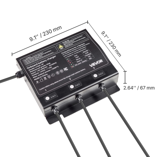 VEVOR 3-Bank Marine Battery Charger, 10A 12V Onboard Boat Charger, IP68 Waterproof Smart On-Board Battery Charger, for Lithium-Ion, NCM, Lead-Acid