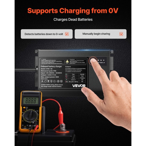 VEVOR 5A Marine Battery Charger, 1-Bank, 12V Onboard Boat Charger, IP68 Waterproof Smart On-Board Battery Charger, for Lithium-Ion, NCM, Lead-Acid