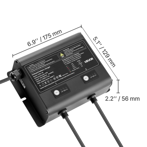 VEVOR 5A Marine Battery Charger, 2-Bank, 12V Onboard Boat Charger, IP68 Waterproof Smart On-Board Battery Charger, for Lithium-Ion, NCM, Lead-Acid