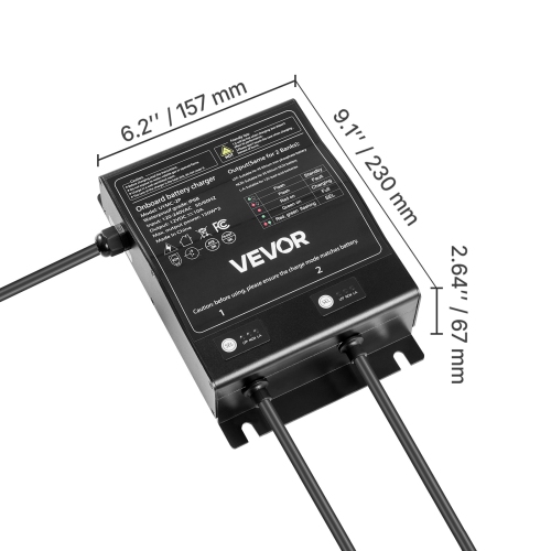 VEVOR 10A Marine Battery Charger, 2-Bank, 12V Onboard Boat Charger, IP68 Waterproof Smart On-Board Battery Charger, for Lithium-Ion, NCM, Lead-Acid