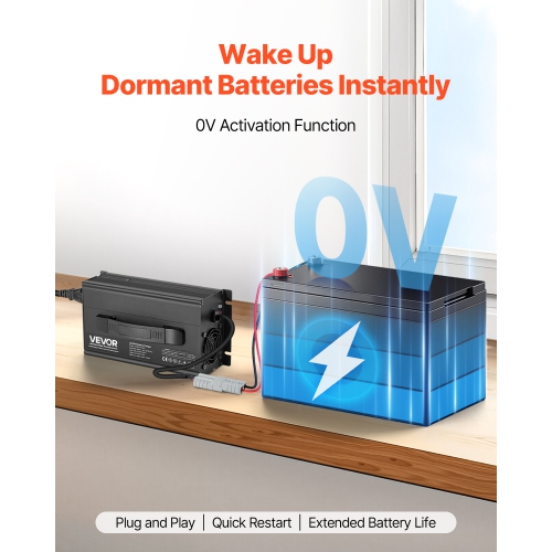 VEVOR 24V 20A Lithium Battery Charger, 29.2V, AC-DC LiFePO4 Smart Charger, with Anderson Connector,LED Indicator,0V Activation,for Lithium LiFePO4