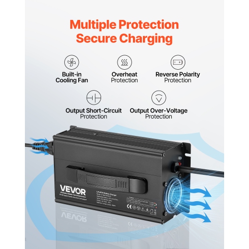 VEVOR 24V 20A Lithium Battery Charger, 29.2V, AC-DC LiFePO4 Smart Charger, with Anderson Connector,LED Indicator,0V Activation,for Lithium LiFePO4