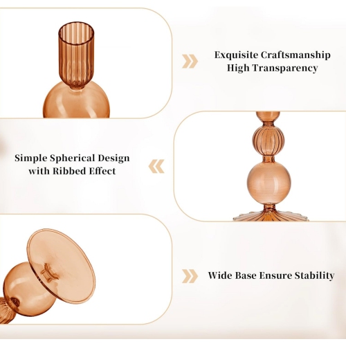 NIERBO Glass Brown Taper Candle Holders Set of 3 Modern Candlestick Holders for Taper Candles Decorative Candle Holders for Table Centerpiece Wedding