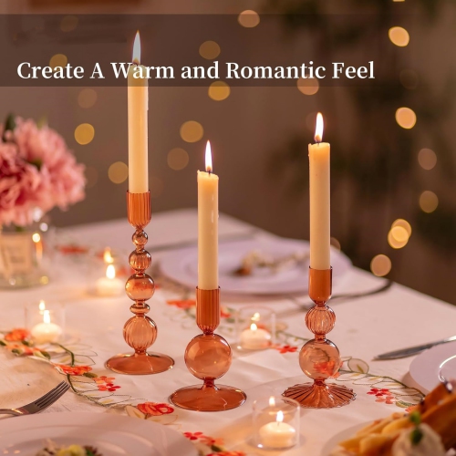 NIERBO Glass Brown Taper Candle Holders Set of 3 Modern Candlestick Holders for Taper Candles Decorative Candle Holders for Table Centerpiece Wedding