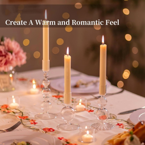 NIERBO Glass Clear Taper Candle Holders Set of 3 Modern Candlestick Holders for Taper Candles Decorative Candle Holders for Table Centerpiece Wedding