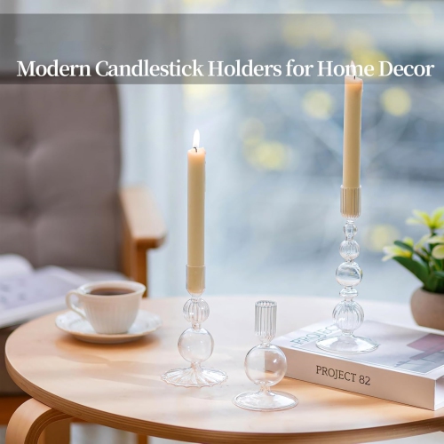 NIERBO Glass Clear Taper Candle Holders Set of 3 Modern Candlestick Holders for Taper Candles Decorative Candle Holders for Table Centerpiece Wedding