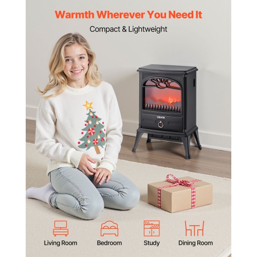 VEVOR 22.8inch Freestanding Fireplaces, 1500W 5120BTU Portable Electric Fireplace Stove Heater, with Overheating Protection,Realistic Flames,for
