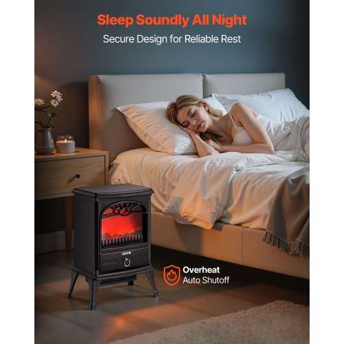 VEVOR 22.8inch Freestanding Fireplaces, 1500W 5120BTU Portable Electric Fireplace Stove Heater, with Overheating Protection,Realistic Flames,for