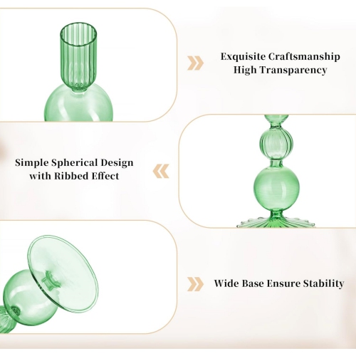 NIERBO Glass Green Taper Candle Holders Set of 3 Modern Candlestick Holders for Taper Candles Decorative Candle Holders for Table Centerpiece Wedding