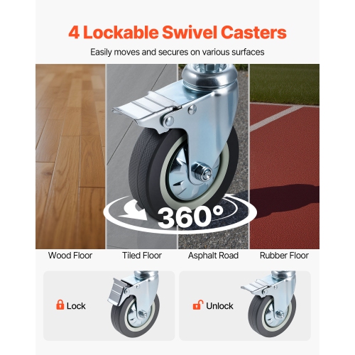 VEVOR 4-in-1 Bedside Commode Chair with Wheels, 350 lbs Capacity, Portable Toilet and Raised Toilet Seat with Padded Seat/Backrest/Flip-up Footrest,