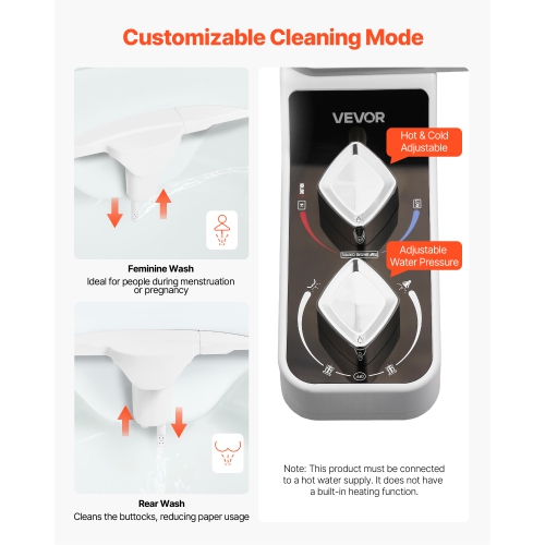 VEVOR 0.3’’ Bidet Attachment for Toilet, Hot & Cold Non-Electric Water Sprayer - Dual Retractable Nozzles, Adjustable Water Pressure, Ultra Thin