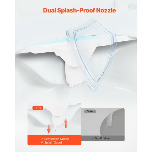 VEVOR 0.3’’ Bidet Attachment for Toilet, Hot & Cold Non-Electric Water Sprayer - Dual Retractable Nozzles, Adjustable Water Pressure, Ultra Thin