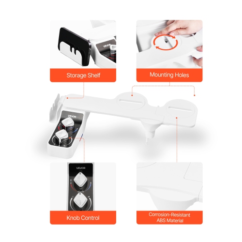 VEVOR 0.3’’ Bidet Attachment for Toilet, Hot & Cold Non-Electric Water Sprayer - Dual Retractable Nozzles, Adjustable Water Pressure, Ultra Thin