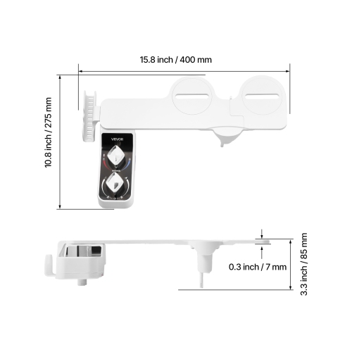 VEVOR 0.3’’ Bidet Attachment for Toilet, Hot & Cold Non-Electric Water Sprayer - Dual Retractable Nozzles, Adjustable Water Pressure, Ultra Thin