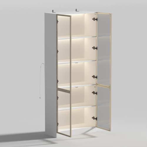 Famapy Contemporary White China Cabinet with Wine Storage and LED Lighting – Multi-Functional Display Cabinet for Kitchen and Dining Room,White