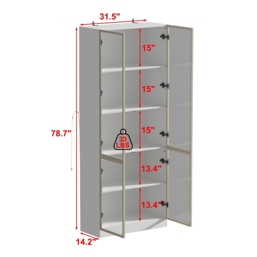 Famapy Contemporary White China Cabinet with Wine Storage and LED Lighting – Multi-Functional Display Cabinet for Kitchen and Dining Room,White