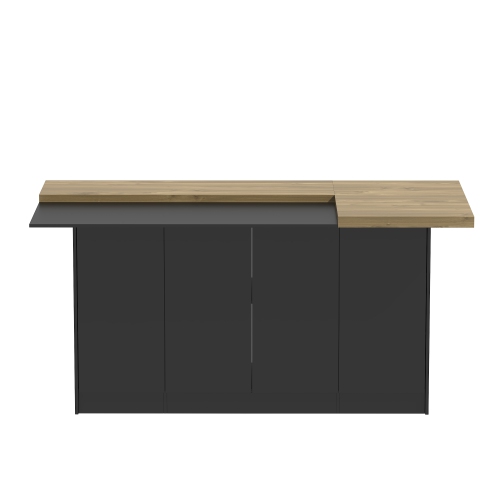 Îlot de cuisine luxueux en MDF Famapy avec dessus en bois de placage – Rangement spacieux et sièges polyvalents, noir et brun