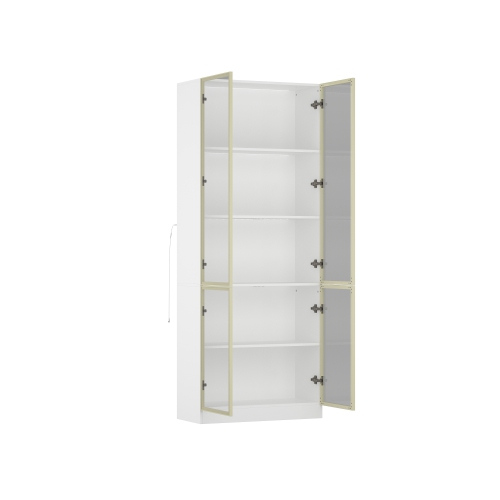 Bibliothèque contemporaine Famapy avec éclairage LED et portes en verre trempé – Armoire de rangement multifonction pour livres et décorations, blanc