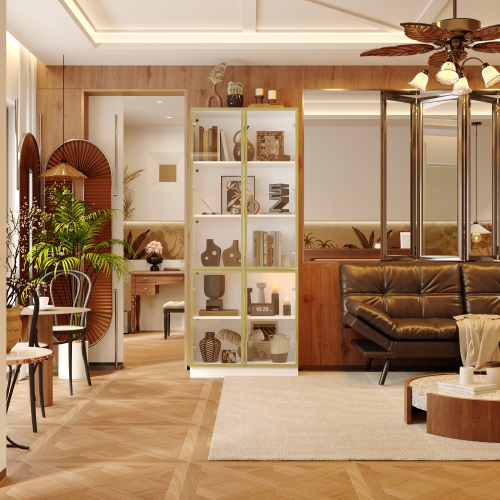 Bibliothèque contemporaine Famapy avec éclairage LED et portes en verre trempé – Armoire de rangement multifonction pour livres et décorations, blanc