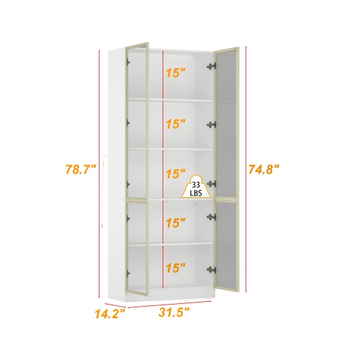 Bibliothèque contemporaine Famapy avec éclairage LED et portes en verre trempé – Armoire de rangement multifonction pour livres et décorations, blanc