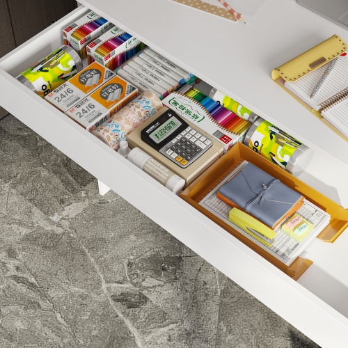 Famapy Contemporary White 6-Door, 6-Drawer Desk with Hutch – Spacious Writing Desk with Ample Storage,White