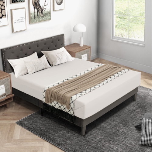 Upholstered Platform Bed with Tufted Headboard for Modern Bedroom Style