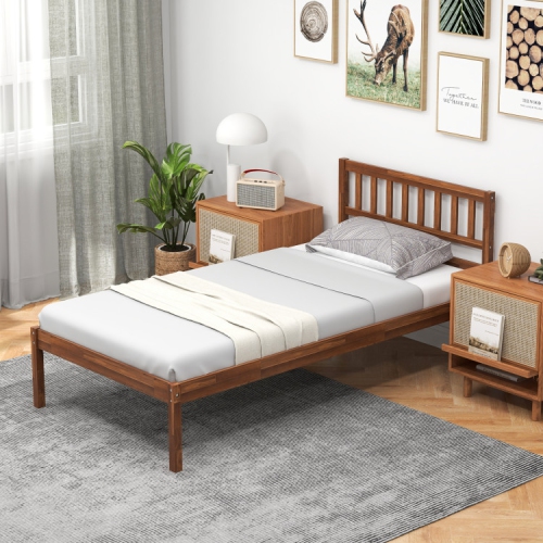 Bed Frame with Wood Construction, Headboard, and Slat Support