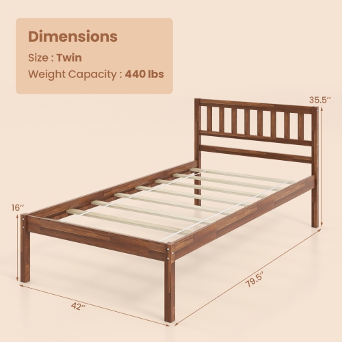 Bed Frame with Wood Construction, Headboard, and Slat Support
