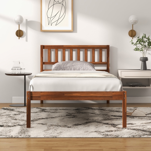 Bed Frame with Wood Construction, Headboard, and Slat Support