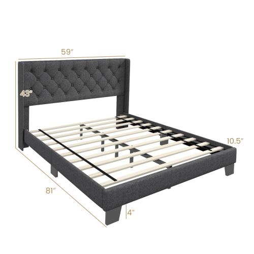 Sturdy Platform Bed with Upholstered Frame and Button Tufted Headboard