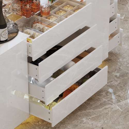 Famapy Elegant 16-Drawer White Kitchen Island with LED Lighting – Ample Storage, Soft-Close Drawers & UL-Certified Plug,, White