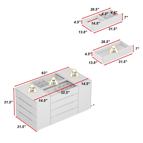Famapy Elegant 16-Drawer White Kitchen Island with LED Lighting – Ample Storage, Soft-Close Drawers & UL-Certified Plug,, White
