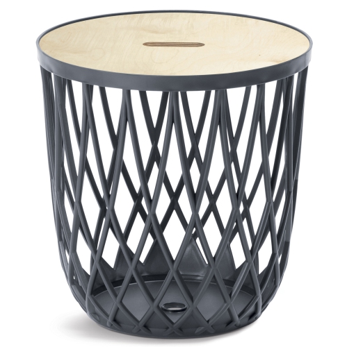 PRISP Timballa Storage Basket Table - Round Coffee Table, Side Table, End Table with Bamboo Lid, for Living Room, Bedroom, Patio & Balcony Decor
