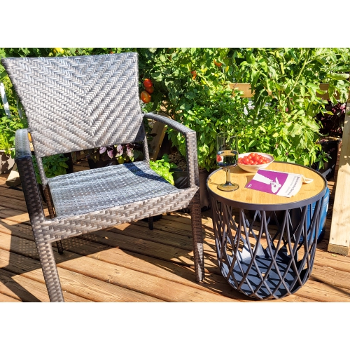 PRISP Timballa Storage Basket Table - Round Coffee Table, Side Table, End Table with Bamboo Lid, for Living Room, Bedroom, Patio & Balcony Decor