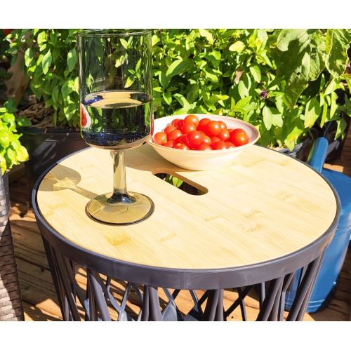 PRISP Timballa Storage Basket Table - Round Coffee Table, Side Table, End Table with Bamboo Lid, for Living Room, Bedroom, Patio & Balcony Decor