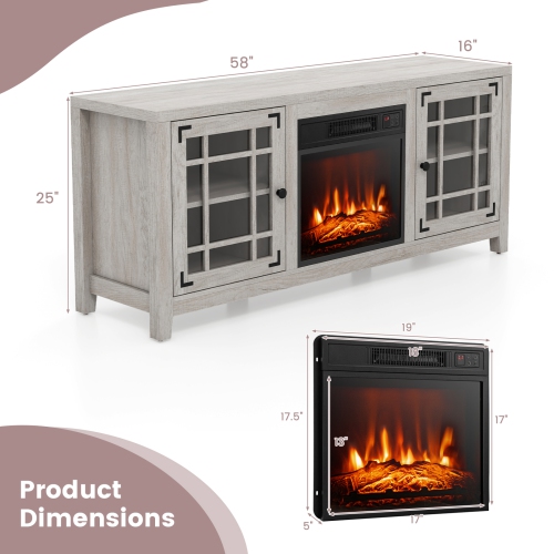 Fireplace TV Stand with Built-In Electric Heater and Remote Control