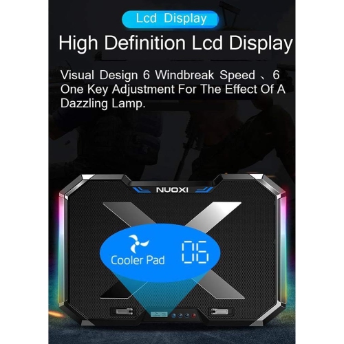 Gaming Laptop Cooler with Six Fans, LED Screen, Dual-Port RGB Lighting, Cooling Pad, Laptop Stand for 12-17 Inch Laptops