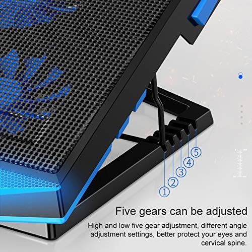 Laptop cooling base, gaming laptop cooling pad, no dead angle cooling, laptop stand, multi-position adjustment, with 5 fans Blue