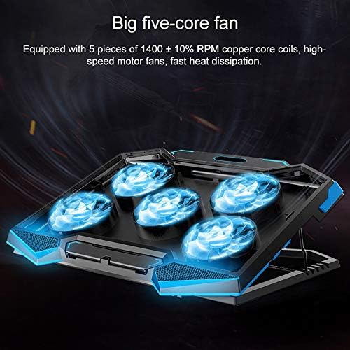 Laptop cooling base, gaming laptop cooling pad, no dead angle cooling, laptop stand, multi-position adjustment, with 5 fans Blue