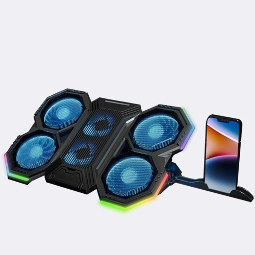RGB Laptop Cooling Pad, 12"-17" Gaming Laptop Cooling Pad with 6 Quiet Fans and 2 USB 2.0 Ports, Adjustable Stand Height Angle