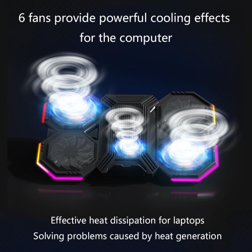 RGB Laptop Cooling Pad, 12"-17" Gaming Laptop Cooling Pad with 6 Quiet Fans and 2 USB 2.0 Ports, Adjustable Stand Height Angle