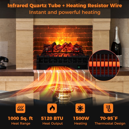 Foyer électrique avec télécommande et lit en bûches en bois de citron