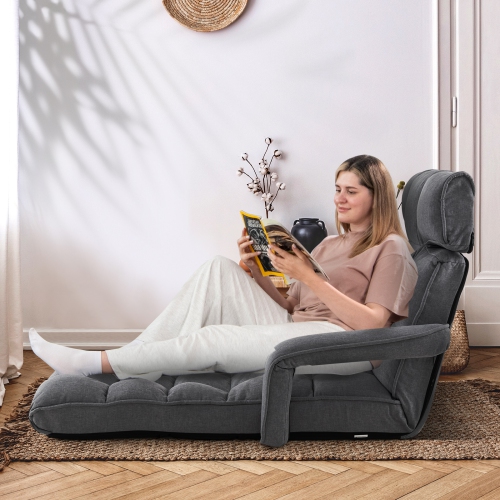 Fauteuil de plancher inclinable avec 6 positions réglables, accoudoirs et repose-pieds