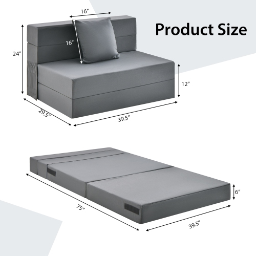 Space-Saving Tri-Fold Sofa Bed with Comfortable Mattress and Pillow